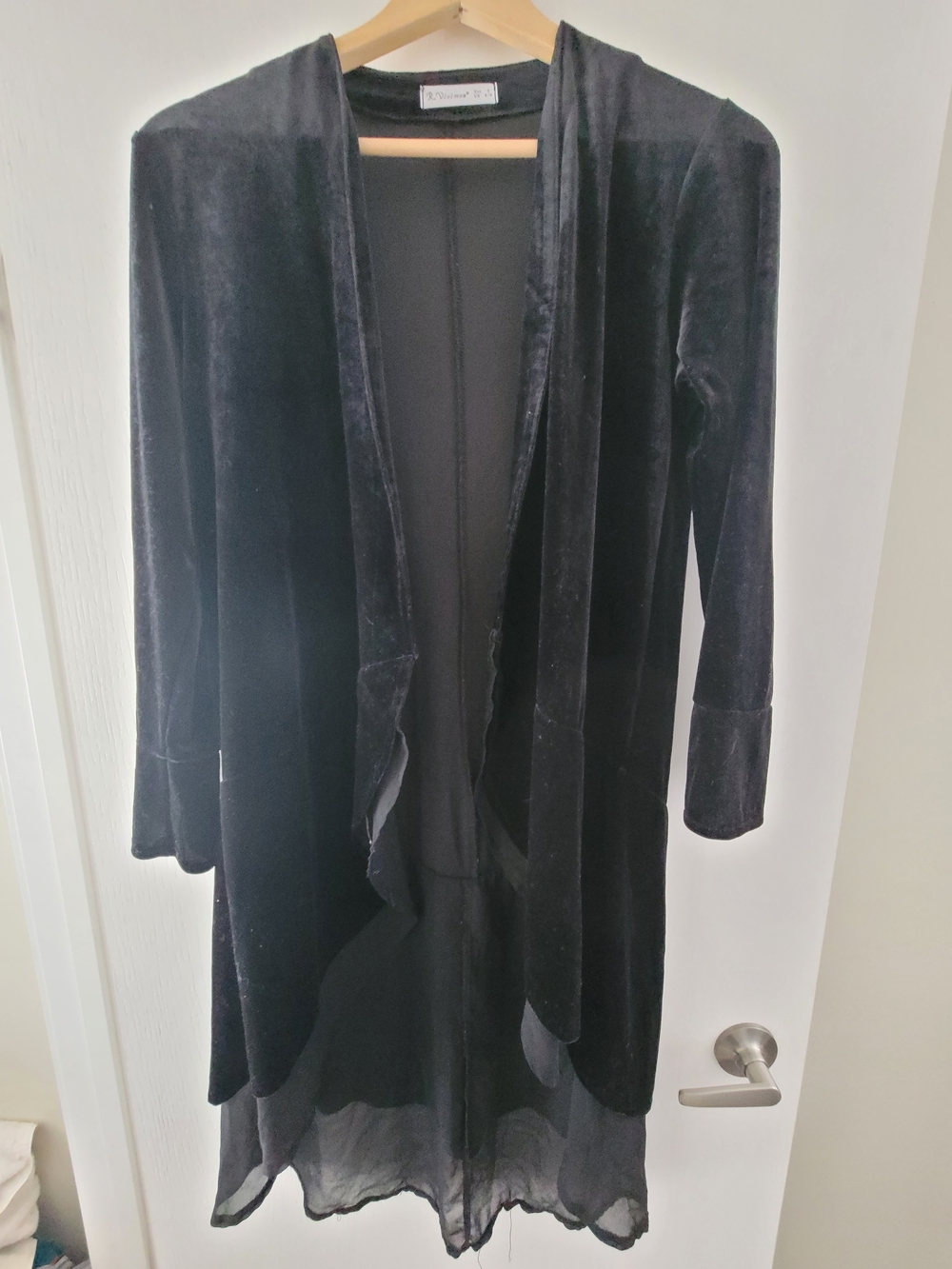 Black Velvet Open Front Long Jacket Coat